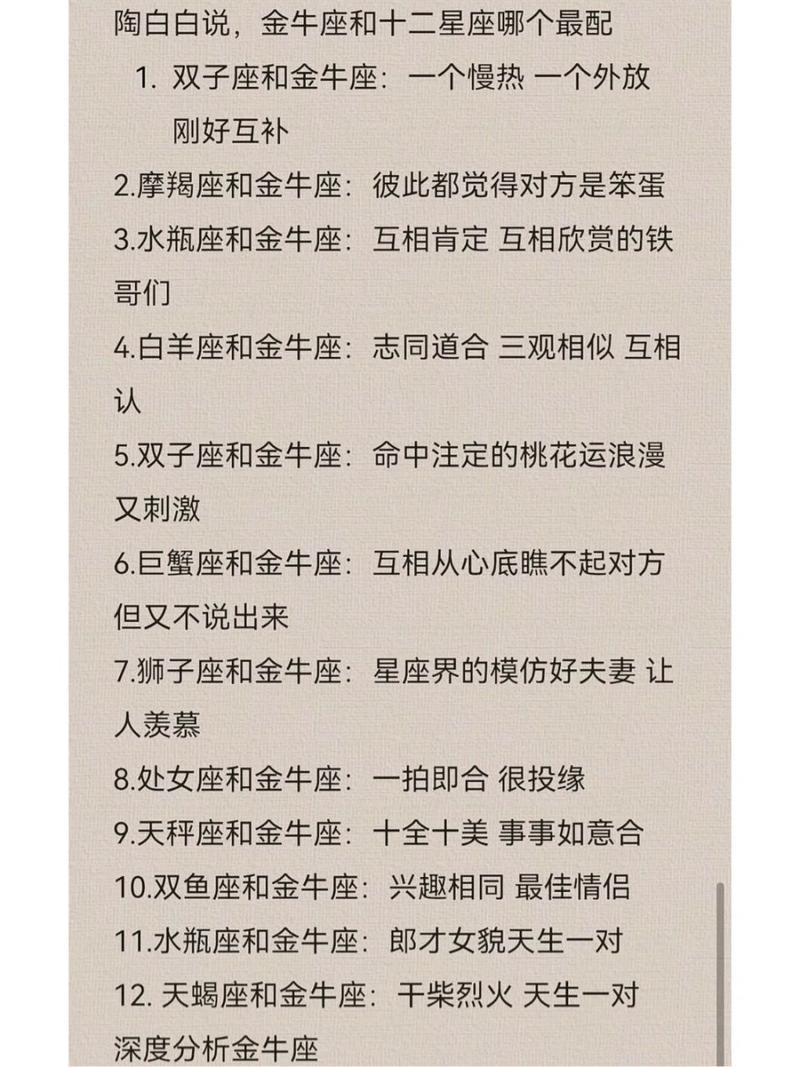 十二星座金牛座配对，寻找最佳伴侣的星座指南